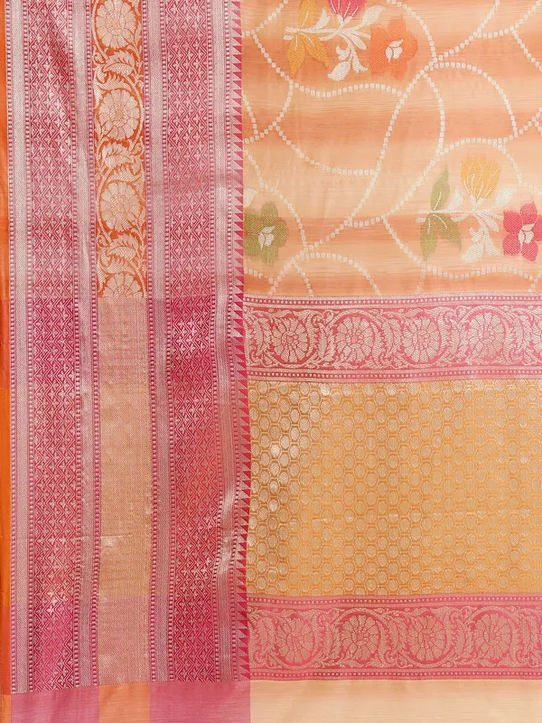 Peach_Matka_Silk/Silk_Blend_Banarasi_Sarees_For_Women
