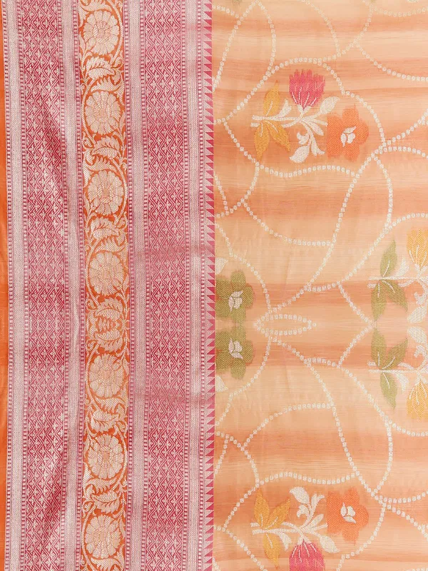 Peach_Matka_Silk/Silk_Blend_Banarasi_Sarees_For_Women