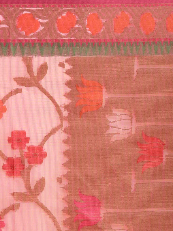 Orange_Cotton_Blend_Banarasi_Sarees_For_Women