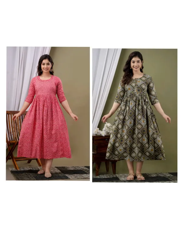 park_bloom_Cotton_Printed_Maternity_And_Feeding_Kurti_Combo_Of_2