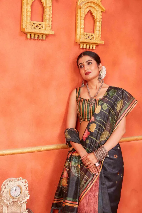 Black_Chanderi_Silk_Fancy_Digital_Printed_Saree_With_Blouse