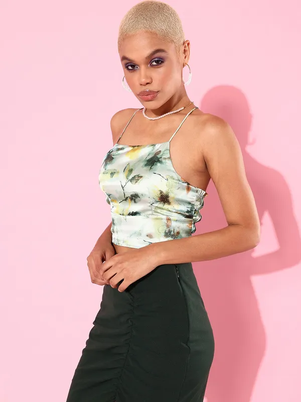 Dark_Green_&_Yellow_&_White_Cotton_Blend_Casual_Printed_Halter_Neck_Slim_Fit_Top_For_Women
