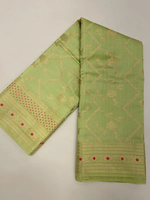 Humairah_Pure_Handwoven_Pistachio_Pure_Chiniya_Silk_Zari_Jaal_Zig-Zag_with_Minakari_Zari_Border_Banarasi_Saree_with_Pistachio_Blouse_piece