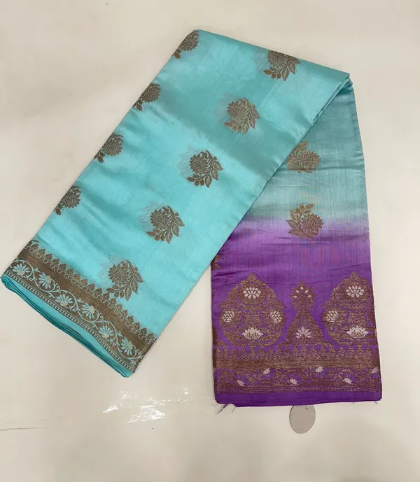 Humairah_Pure_Handloom_Sea_Green_Dupion_Silk_Copper_Zari_Floral_Booti_with_Big_Floral_Copper_Zari_Floral_Boota_Pallu_and_Contrast_Purple_Mina_Zari_Border_with_Sea_Green_Blouse