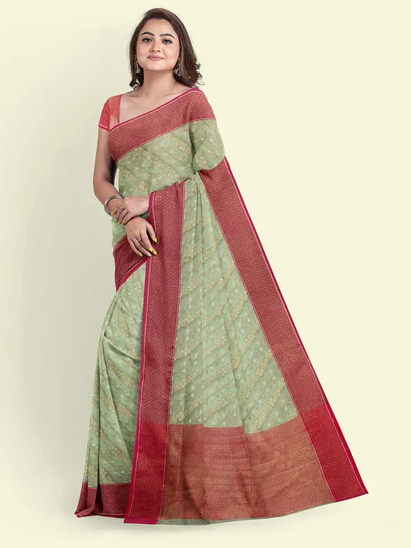 Green_Cotton_Blend_Banarasi_Sarees_For_Women