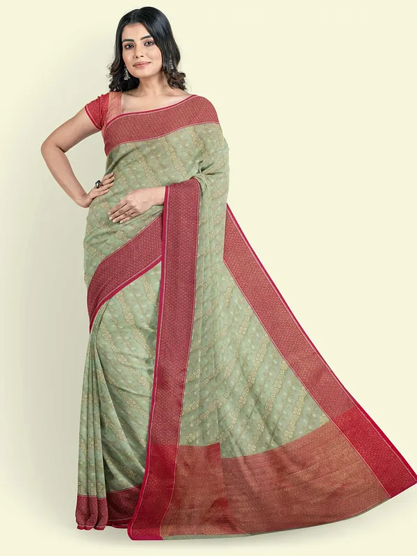 Green_Cotton_Blend_Banarasi_Sarees_For_Women