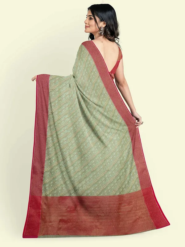 Green_Cotton_Blend_Banarasi_Sarees_For_Women