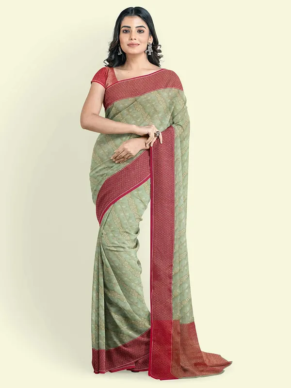 Green_Cotton_Blend_Banarasi_Sarees_For_Women