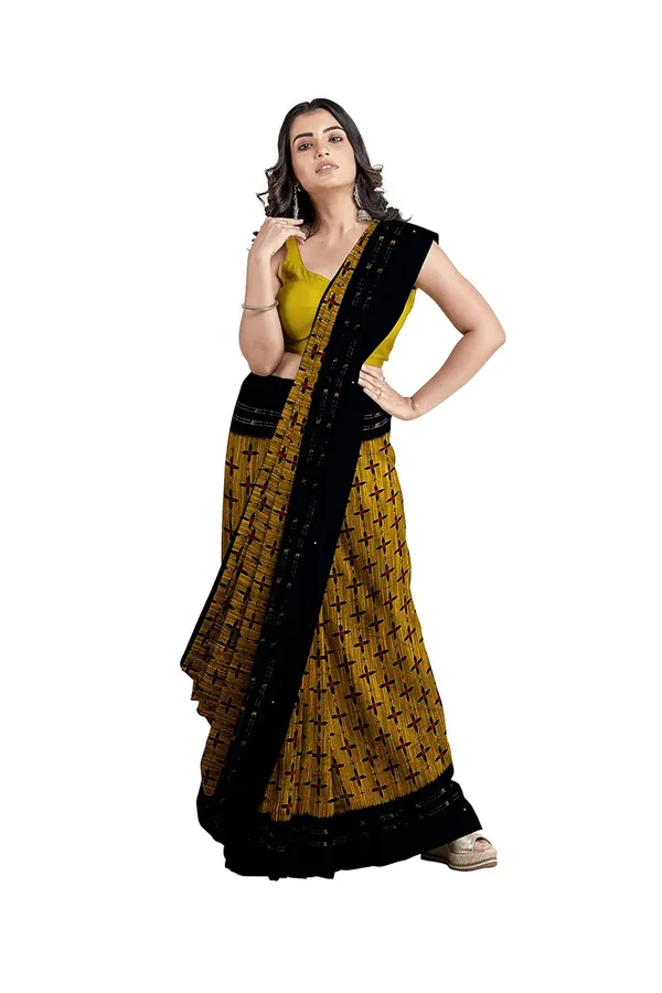 Grey_Printed_Cotton_Silk_Ikat_Saree_With_Blouse_For_Women