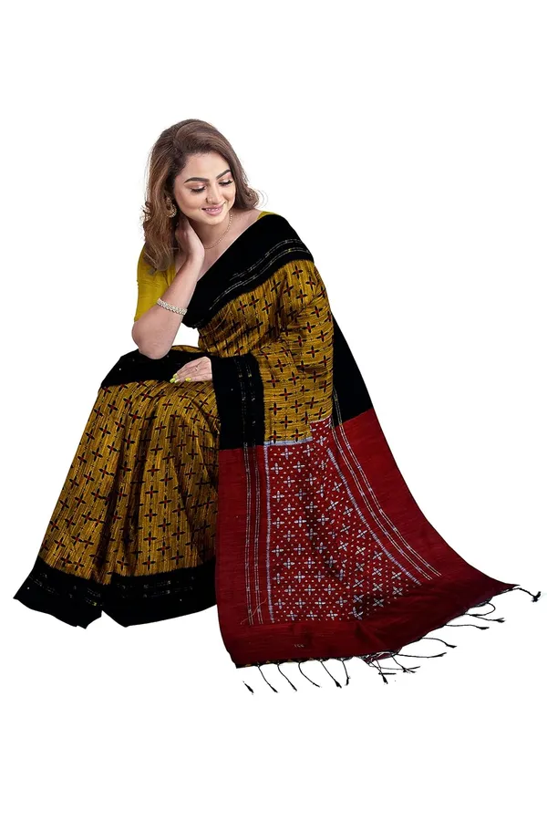 Grey_Printed_Cotton_Silk_Ikat_Saree_With_Blouse_For_Women