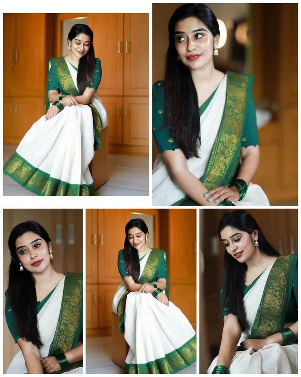 Green_Soft_Lichi_Silk_Saree_With_Unstitched_Blouse_For_Women