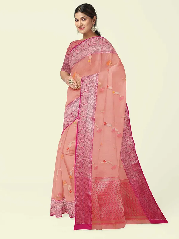 Pink_Cotton_Blend_Banarasi_Sarees_For_Women