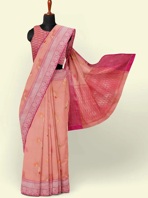 Pink_Cotton_Blend_Banarasi_Sarees_For_Women
