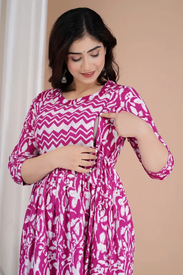 Sanganeri_Purple_Cotton_Maternity_Gown_With_Yog