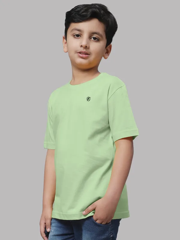 Sea_Green_Cotton_Rib_Round_Neck_Short_Sleeves_T-Shirt_For_Kids