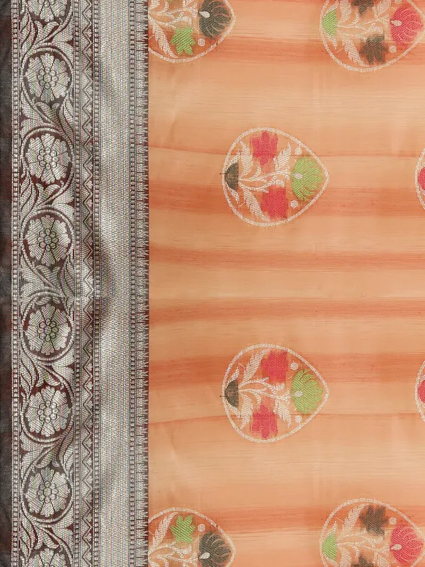 Peach_Matka_Silk/Silk_Blend_Banarasi_Sarees_For_Women