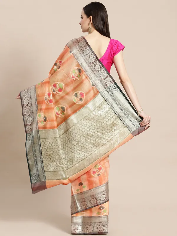 Peach_Matka_Silk/Silk_Blend_Banarasi_Sarees_For_Women