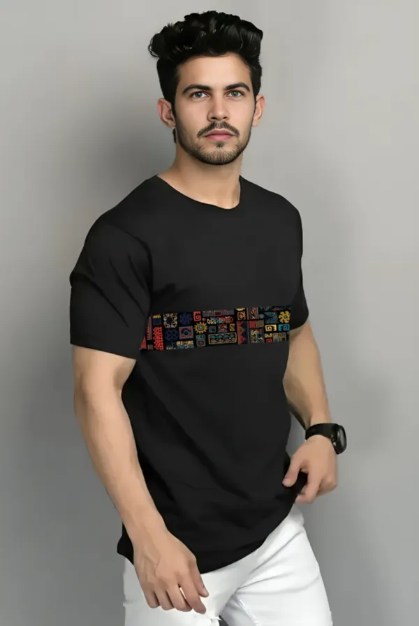 Black_Printed_Half_Sleeve_Cotton_T-Shirt_For_Men