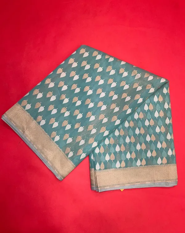 Sea_Green_Cotton_Blend_Banarasi_Sarees_For_Women