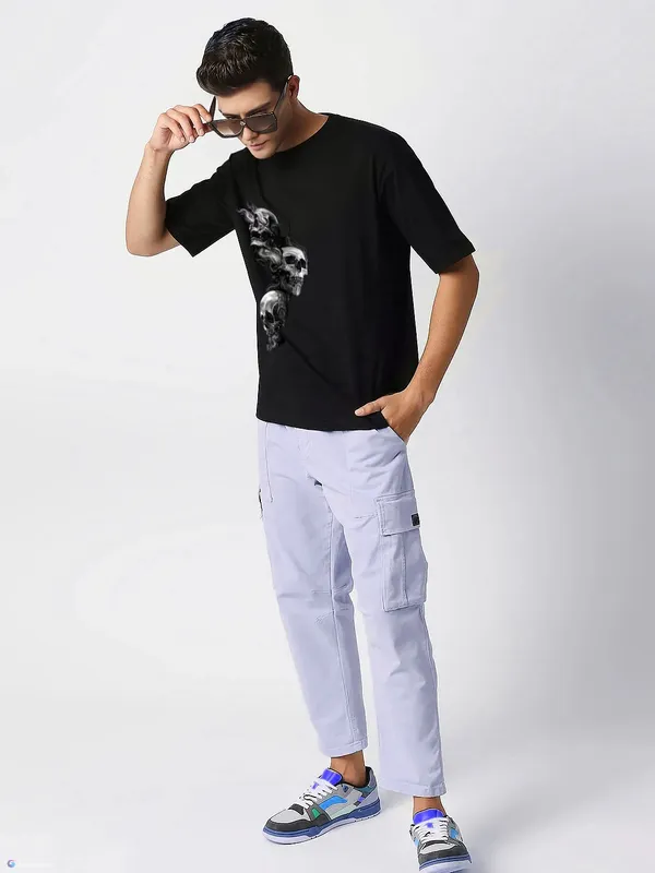 Black_Oversized_Printed_Half_Sleeve_Cotton_T-Shirt_For_Men