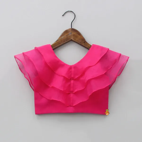 Pink_Multicolour_Georgette_Silk_Lehenga_And_Three_Layered_Frill_Blouse_Set_For_Girls