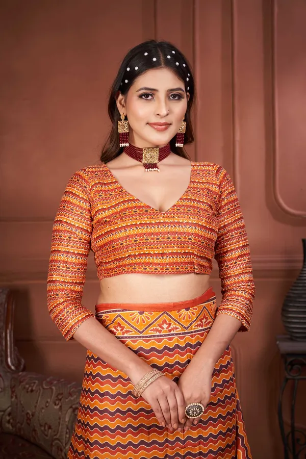 Ikkat_Print_Pure_Soft_Cotton_saree_With_Blouse_Piece