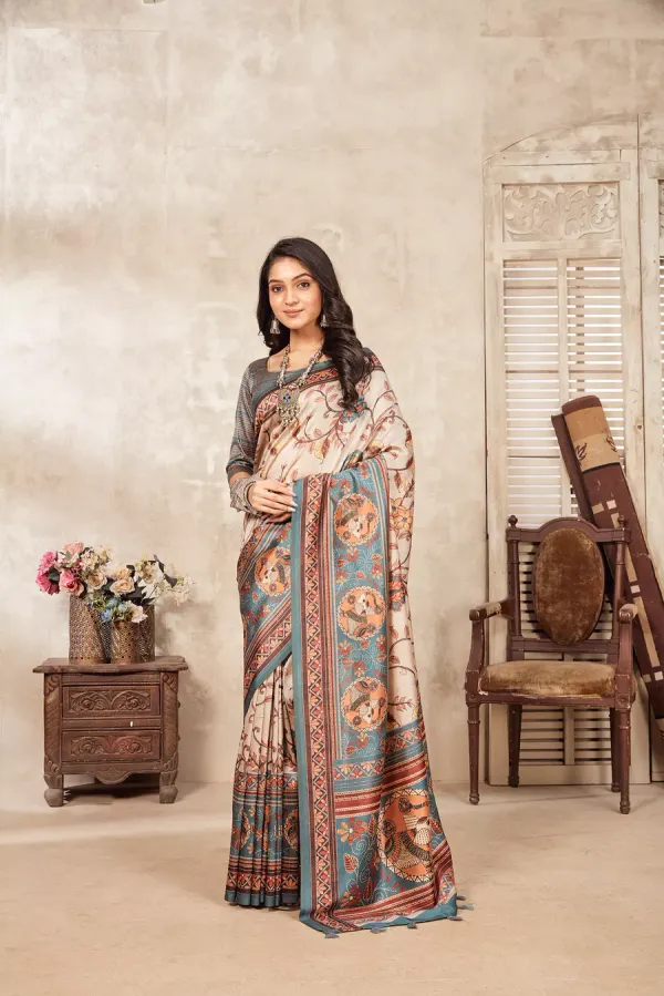 Multicolor_Bamboo_Silk_Plain_Weaved_Fancy_Party_Wear_Saree_With_Blouse