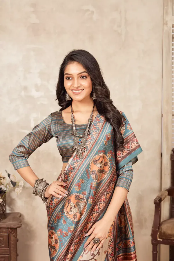 Multicolor_Bamboo_Silk_Plain_Weaved_Fancy_Party_Wear_Saree_With_Blouse