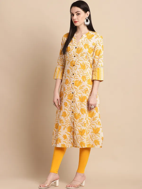 Yellow_Cotton_Floral_Print_A-line_Kurta