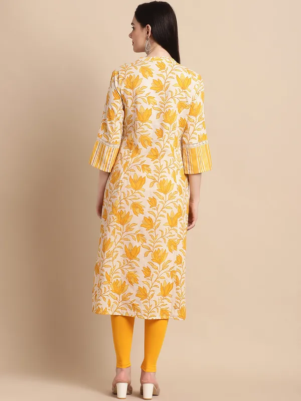 Yellow_Cotton_Floral_Print_A-line_Kurta