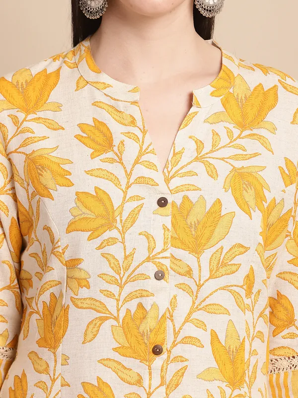 Yellow_Cotton_Floral_Print_A-line_Kurta