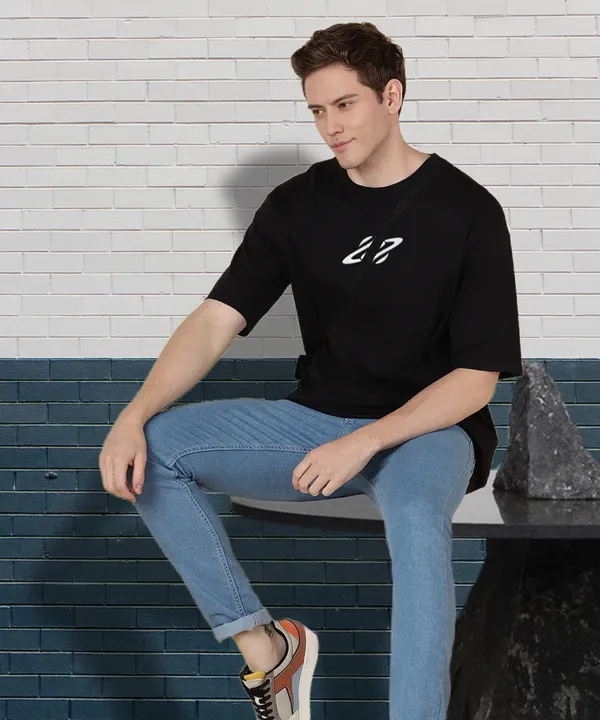 Black_Oversized_Printed_Half_Sleeve_Cotton_T-Shirt_For_Men