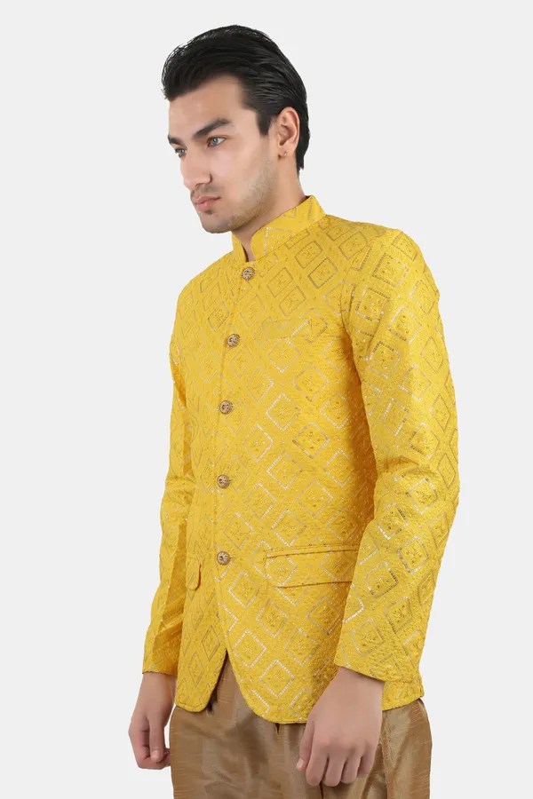 Yellow_Embroidered,_Self_Design_Bandhgala