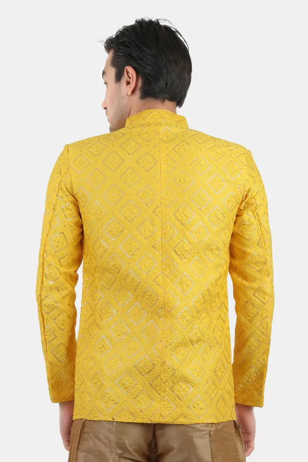 Yellow_Embroidered,_Self_Design_Bandhgala