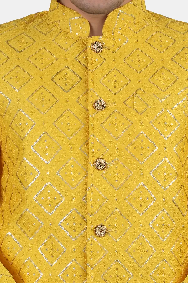 Yellow_Embroidered,_Self_Design_Bandhgala