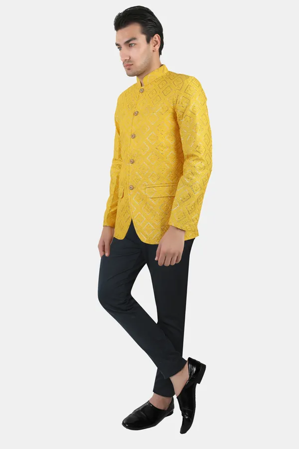 Yellow_Embroidered,_Self_Design_Bandhgala