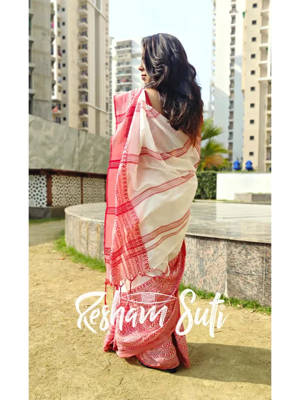 White_&_Red_Begampuri_Cotton_Saree-Sajda