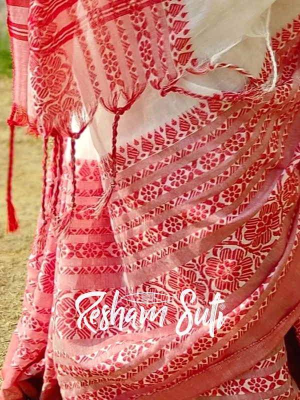 White_&_Red_Begampuri_Cotton_Saree-Sajda