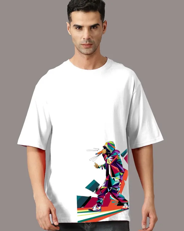 White_Oversized_Printed_Half_Sleeve_Cotton_T-Shirt_For_Men