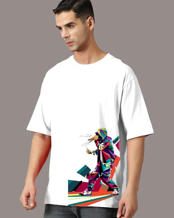 White_Oversized_Printed_Half_Sleeve_Cotton_T-Shirt_For_Men