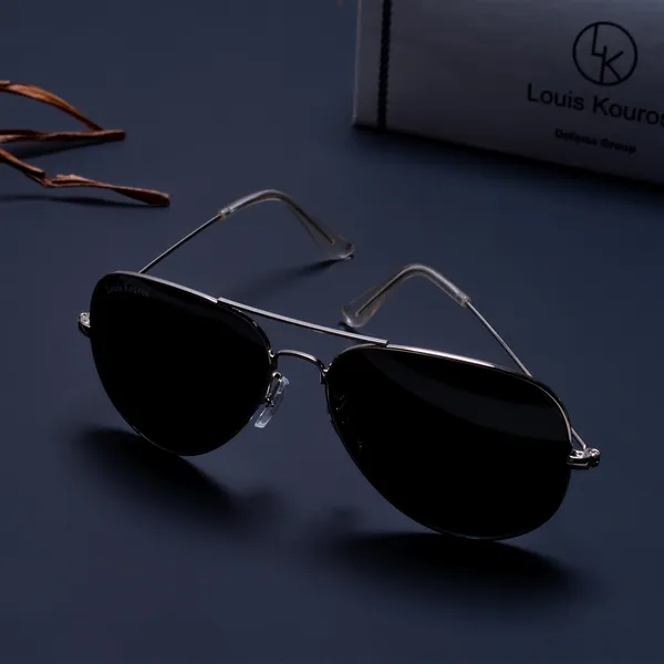 LOUIS_KOUROS__Black_Armstoner_Mirrored(Glass),_UV_Protection,_Toughened_Glass_Lens,_UV_Protection,_Night_Vision,_Aviator_Sunglasses_(62)__(For_Men_&_Women,_Black)