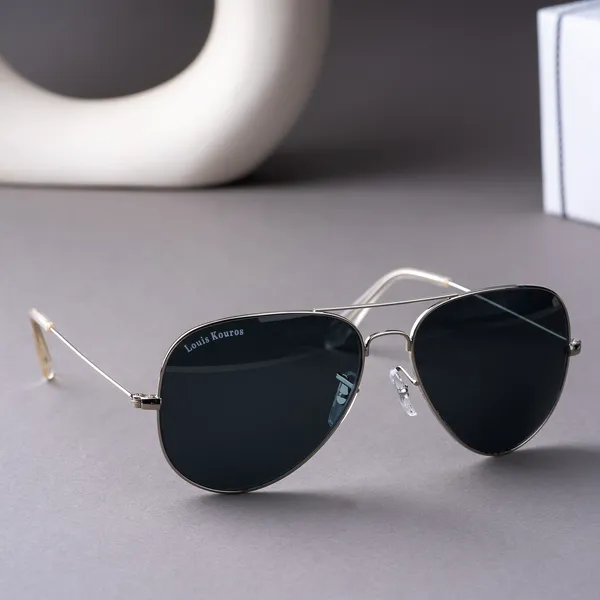 LOUIS_KOUROS__Black_Armstoner_Mirrored(Glass),_UV_Protection,_Toughened_Glass_Lens,_UV_Protection,_Night_Vision,_Aviator_Sunglasses_(62)__(For_Men_&_Women,_Black)