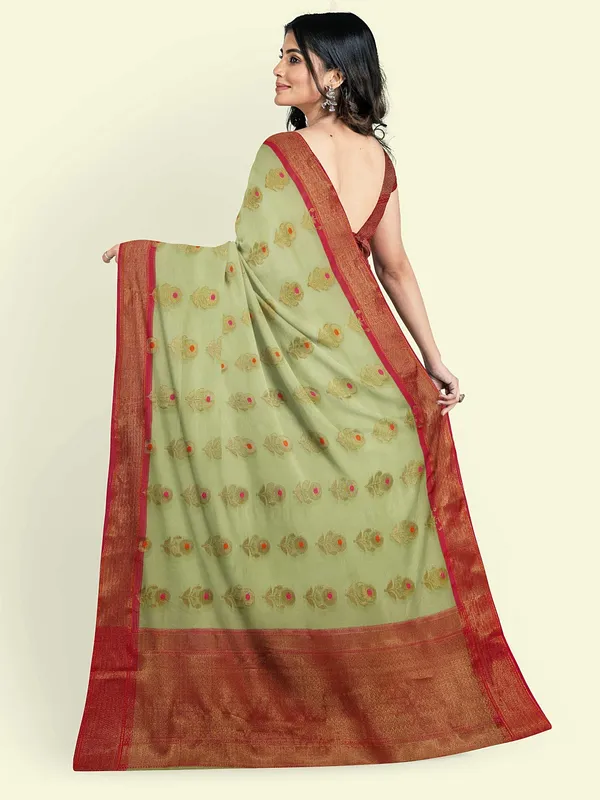 Green_Cotton_Blend_Banarasi_Sarees_For_Women