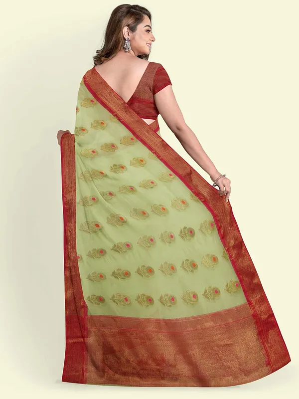 Green_Cotton_Blend_Banarasi_Sarees_For_Women