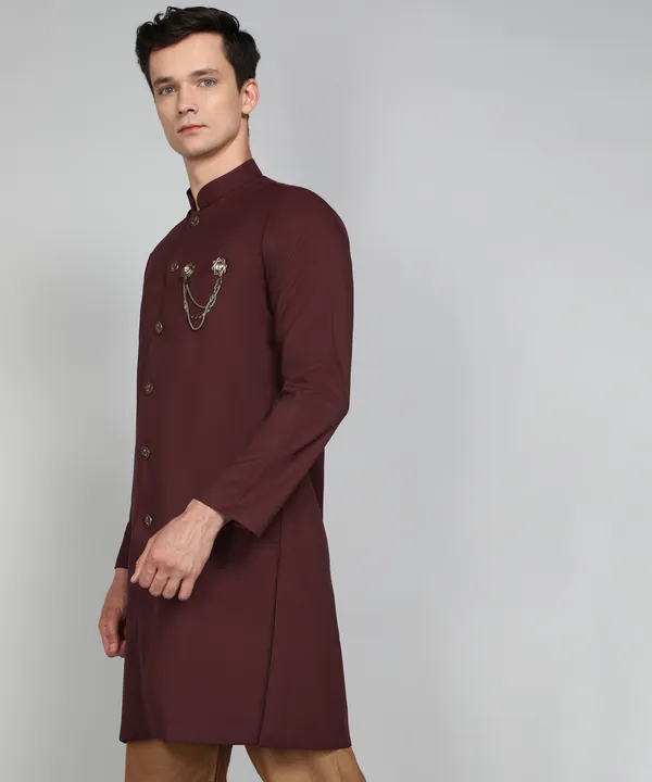 Solid_Maroon_Cotton_Blend_Nawabi_With_Paijama