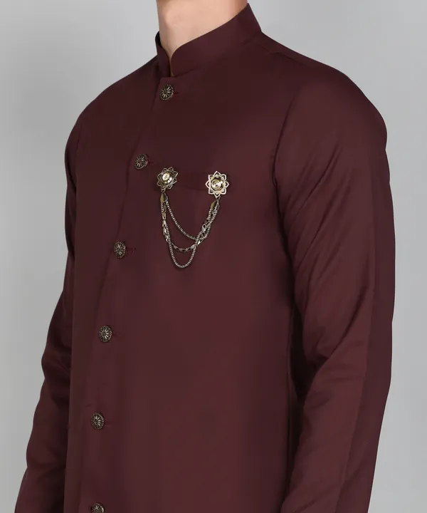 Solid_Maroon_Cotton_Blend_Nawabi_With_Paijama