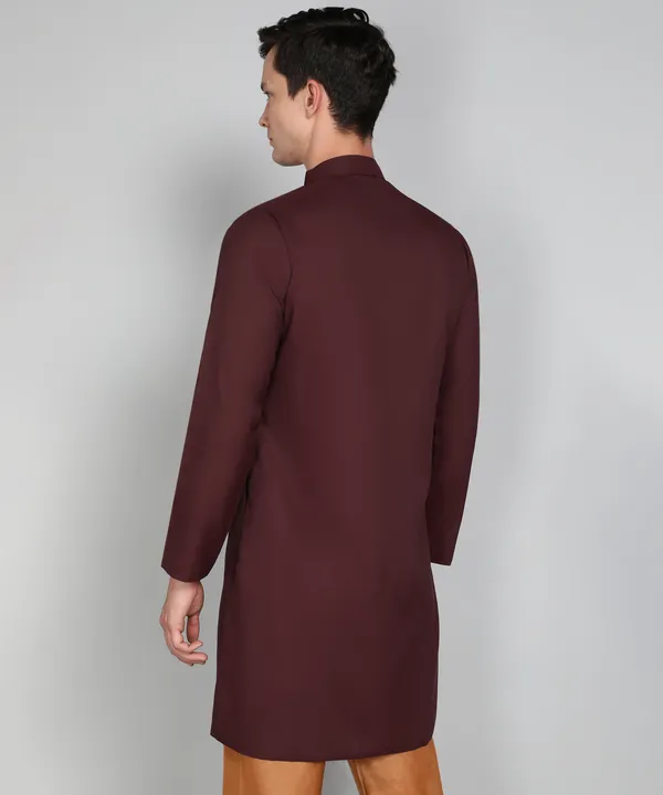 Solid_Maroon_Cotton_Blend_Nawabi_With_Paijama