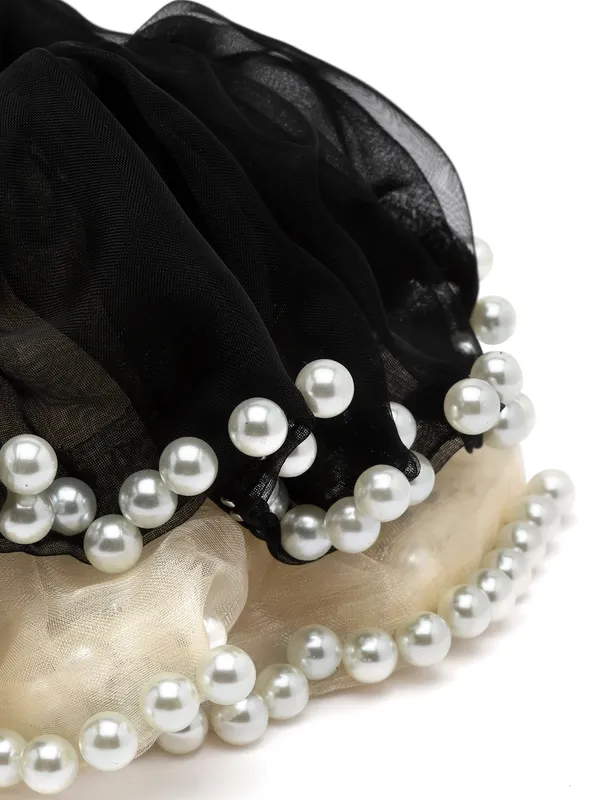 Vogue_Hair_Accessories_Black_And_Peach_Fancy_Party_Big_Size_Scrunchies_For_Girls_and_Women_Set_of_2
