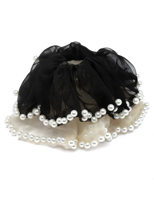 Vogue_Hair_Accessories_Black_And_Peach_Fancy_Party_Big_Size_Scrunchies_For_Girls_and_Women_Set_of_2
