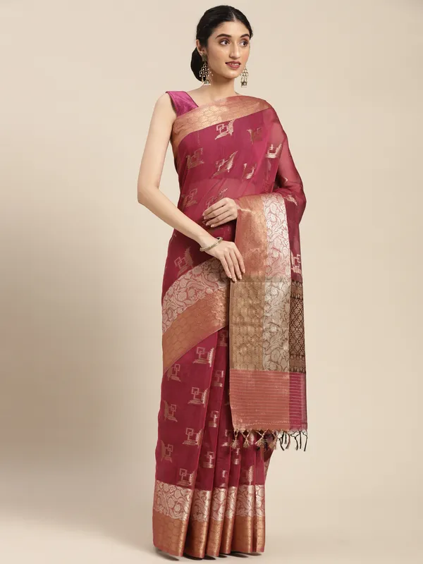 Magenta_Masrise_Cotton/Cotton_Banarasi_Sarees_For_Women